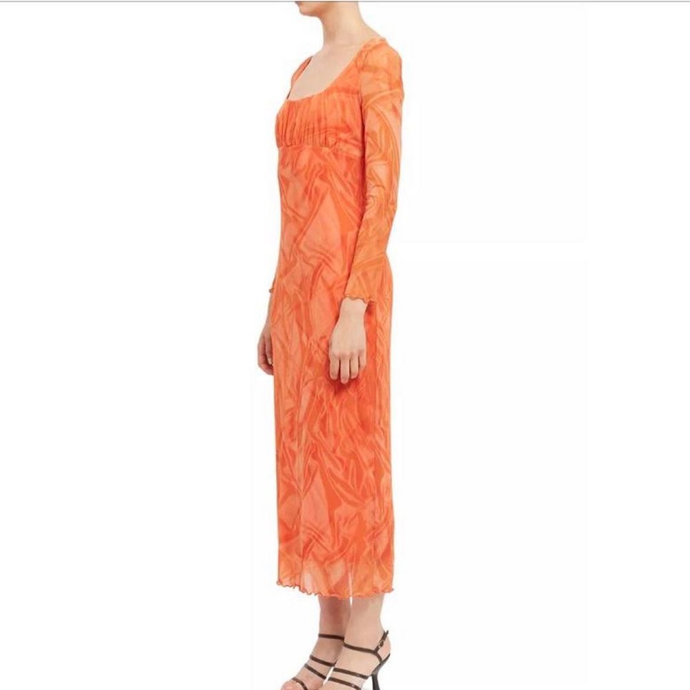 Opening ceremony mesh dress with lettuce hem.